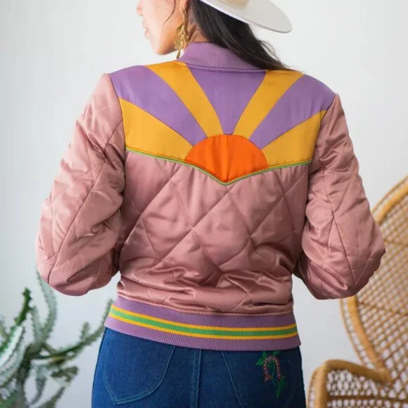 Classic Rock Couture Rising Sun Bomber Jacket in Dusty Rose, Size Small - Picture 3 of 9